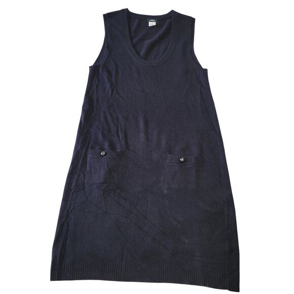 J. Crew Shift Sweater Dress Medium Black Wool Cashmere Blend Pockets Sleeveless - Picture 2 of 9